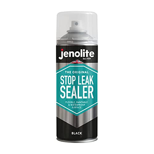 JENOLITE Detener el sellador de fugas - Spray sellador para evitar fugas - Sella fugas en canalones, tuberías, desagües, etc - negro - 400ml