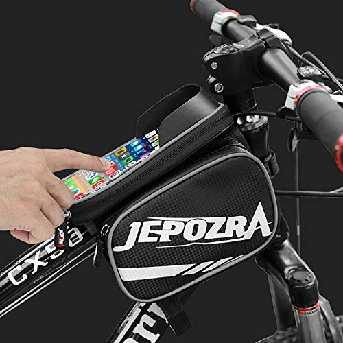 JEPOZRA Bolsas de Bicicleta, 3 en 1 Bolsa de Manillar Bolsa Impermeable para Bicicleta, Bolsa Táctil de Tubo Superior Delantero con para Teléfono Inteligente por Debajo de 6,8 Pulgadas