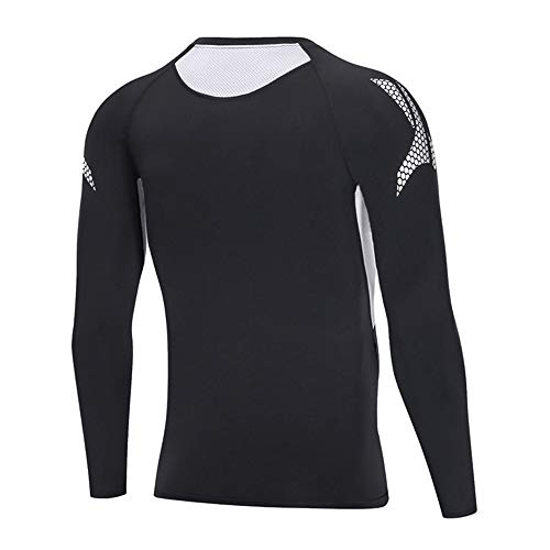 JEPOZRA Camiseta Deporte Hombre Manga Larga Compresión Camisetas Basicas Transpirable para Fitness Running Ciclismo Correr Gym Entrenamiento (Negro, L)