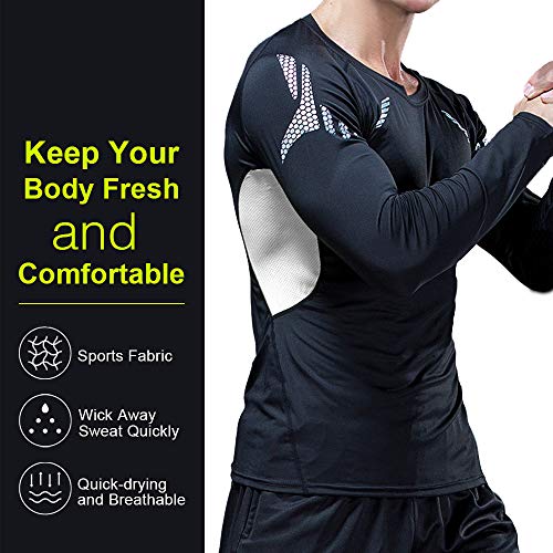 JEPOZRA Camiseta Deporte Hombre Manga Larga Compresión Camisetas Basicas Transpirable para Fitness Running Ciclismo Correr Gym Entrenamiento (Negro, L)