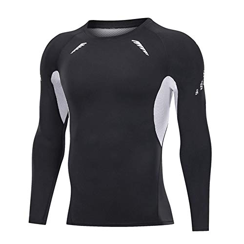 JEPOZRA Camiseta Deporte Hombre Manga Larga Compresión Camisetas Basicas Transpirable para Fitness Running Ciclismo Correr Gym Entrenamiento (Negro, L)