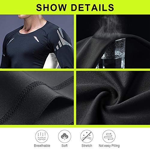 JEPOZRA Camiseta Deporte Hombre Manga Larga Compresión Camisetas Basicas Transpirable para Fitness Running Ciclismo Correr Gym Entrenamiento (Negro, L)