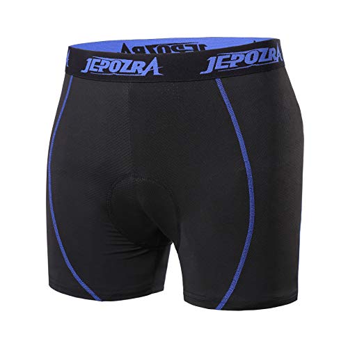 JEPOZRA Ciclismo Pantalones Cortos de Bicicleta 4D Gel de sílice Acolchado Ciclismo Calzoncillos Ropa Interior de Bicicleta MTB Bicicleta Pantalones Cortos(L, Azul)