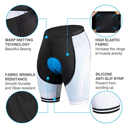 JEPOZRA Culotte Ciclismo Hombre Verano Pantalon Cortos MTB con Badana Gel Culote Ciclista Acolchado Pantalones Cortas Bici Proteccion Cycling Shorts (Blanco, XL)