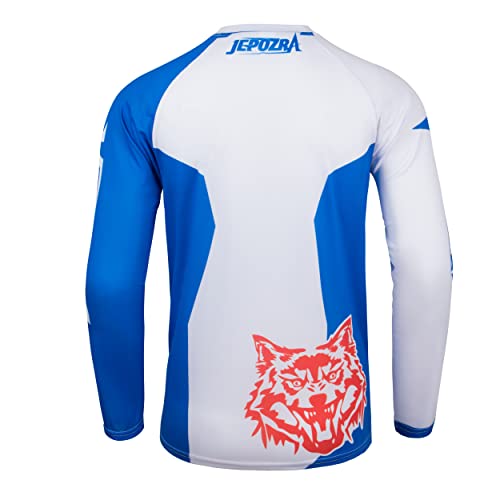 JEPOZRA Maillot Descenso Hombre Verano MTB Manga Larga Bicicleta Downhill Deportes al Aire Libre Camiseta Ciclismo Motocross Ropa Tops (Azul, M)