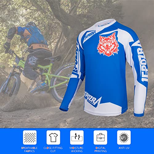 JEPOZRA Maillot Descenso Hombre Verano MTB Manga Larga Bicicleta Downhill Deportes al Aire Libre Camiseta Ciclismo Motocross Ropa Tops (Azul, M)