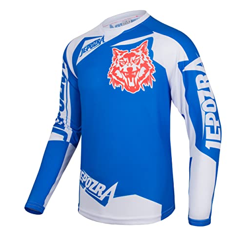 JEPOZRA Maillot Descenso Hombre Verano MTB Manga Larga Bicicleta Downhill Deportes al Aire Libre Camiseta Ciclismo Motocross Ropa Tops (Azul, M)