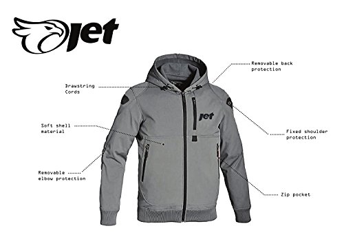 JET Chaqueta Moto Capucha Hoodie Verano con Armadura Soft Shell (3XL (EU 56 - 58), Gris)