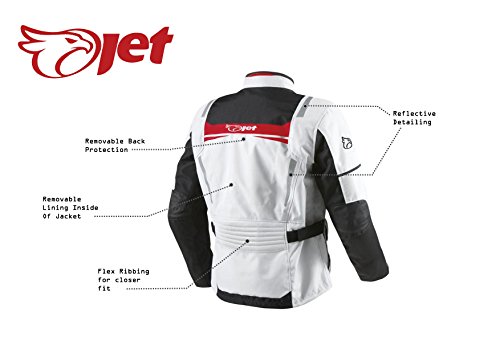 JET Chaqueta Moto Hombre Textil Impermeable con Armadura Aquatex (S (EU 46 - 48), Blanco Rojo)