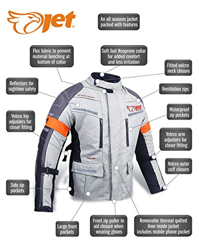 JET Chaqueta Moto Hombre Textil Impermeable con Armadura Gris Plateado