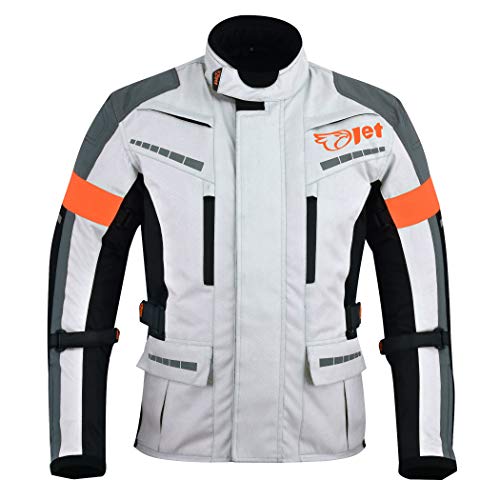 JET Chaqueta Moto Hombre Textil Impermeable con Armadura Gris Plateado