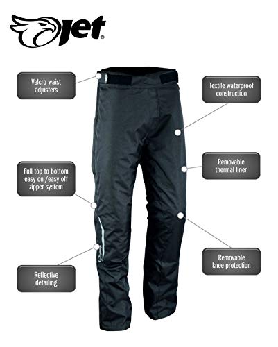 Jet Pantalones de Moto Motocicleta Textiles Impermeable con Armadura Zipper (52 Corto/Cintura 36" Longitud 30"(XL), Negro)