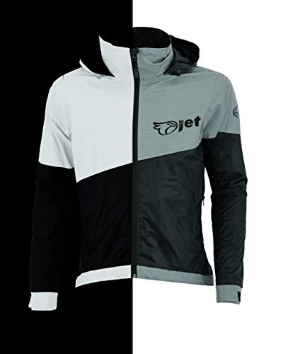 JET Ultra Hi Vis 360 reflectante impermeable chaqueta de ciclismo al aire libre transpirable a prueba de viento (Negro, XL)