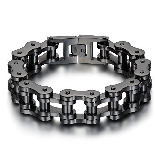 JewelryWe Eslabones de la Cadena de la Pulsera de la joyería de los Hombres de Las Mujeres de Acero Pulsera Grande Negro