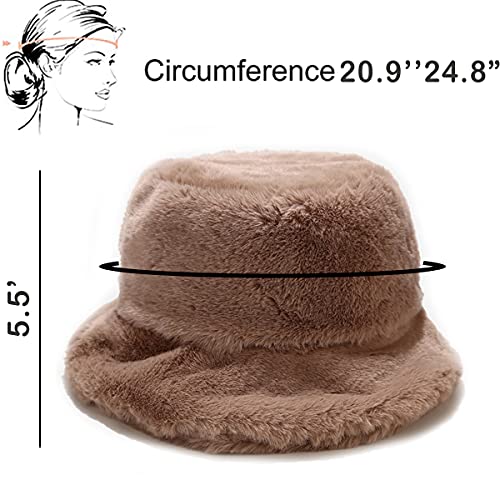 JFAN Gorros de Invierno Lindo Sombrero de Cubo Grande y Peludo para Adulto Gorra de Pescador de Moda, Cachi