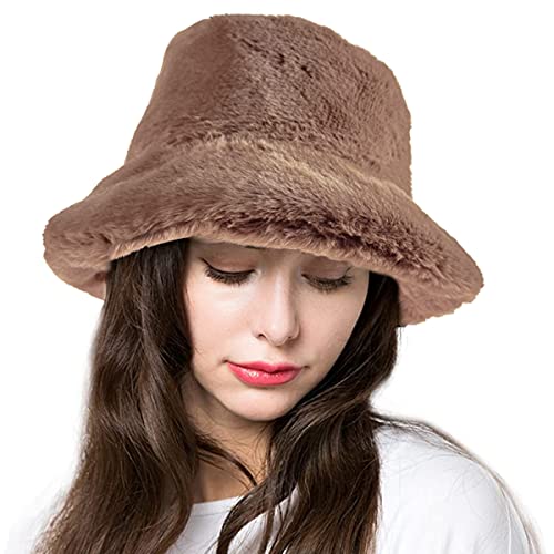 JFAN Gorros de Invierno Lindo Sombrero de Cubo Grande y Peludo para Adulto Gorra de Pescador de Moda, Cachi