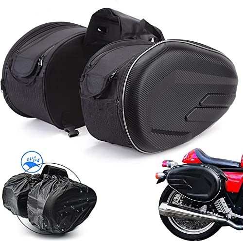 JFG RACING -Alforjas Moto, Alforjas para Motocicleta,Maletas Moto Laterales Impermeable para Viaje, 36 L - 58 L, Pareja Bolsas Side Capacidad Ampliable-Negro, 2 Unidades