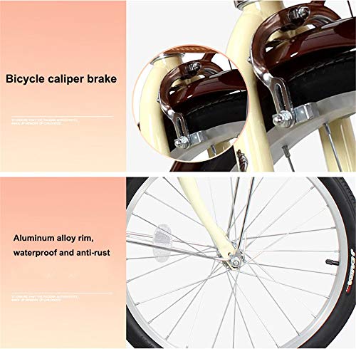 JHKGY Bicis De Crucero,Bicicleta Retro De Una Sola Velocidad para Adultos,Single Speed Comfort Bikes para Hombres Mujeres,con Cesta Y Cremalleras Traseras,Beige,24 Inch