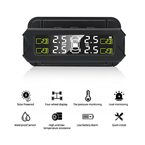 Jhong Store Sistema de monitoreo de presión de neumáticos del coche Guardar combustible Alarma de seguridad automática Alarma de energía solar Tpms Sensor de presión de neumáticos de advertencia de te