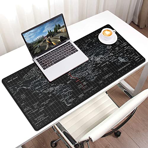 JIALONG Alfombrilla Raton Multifuncional Grande Gaming Mouse Pad XXL 900x400mm, Lavable, Antideslizante Diseñada para Gamers, Trabajo de Oficina - Negro Mapa Mundi