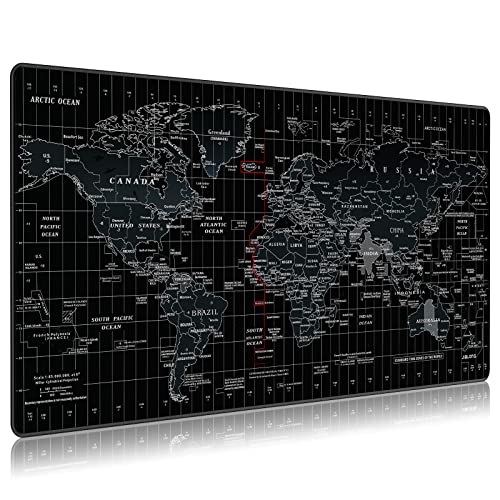 JIALONG Alfombrilla Raton Multifuncional Grande Gaming Mouse Pad XXL 900x400mm, Lavable, Antideslizante Diseñada para Gamers, Trabajo de Oficina - Negro Mapa Mundi