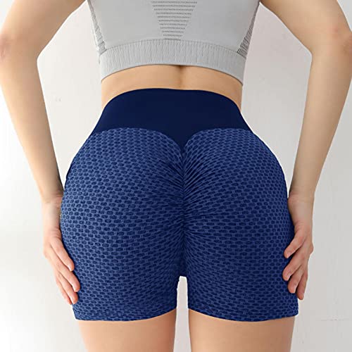 Jiangying Cintura Alta de Mujeres Spandex Spandex Yoga Shorts para Bolsillos para Bicicletas Hort Yoga Bolsillos Laterales de la Cintura Alta Entrenamiento para Correr Pantalones Cortos Natural