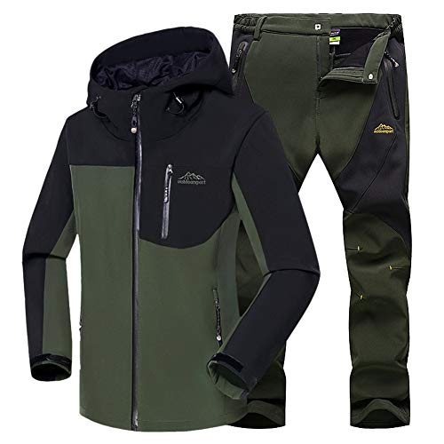 JIANYE Chaqueta Softshell Hombre Pantalon Softshell Conjunto Outdoor Transpirables Chaqueta Montaña Pantalones Montaña Ejército Verde+Ejército Verde L