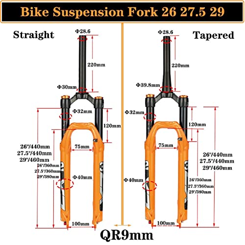 JIE KE Horquilla de suspensión Delantera Fat Tire 26 27.5 29 Pulgadas de Tubo Recto/cónico MTB Bike Suspensión suspensión, Freno de Disco de 120 mm de Viaje