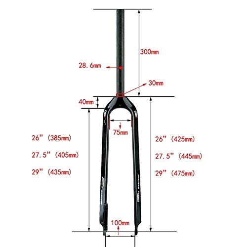 JIE KE Horquilla de suspensión Delantera Fat Tire Ciclismo Bicicleta Frontal Fork Lightweight Full Fibra de Carbono MTB Montaña Bike Front Front Front Foot For 26 27.5 29 Pulgadas Rueda 1-1/8"