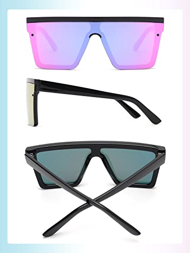 JIM HALO Gafas de Sol Grande Unisex. Lentes Espejo o Degradadas sin Marco. Diseño Moderno. [Montura Negra | Lente Violeta Espejo]