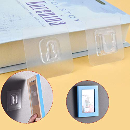 Jinlaili Ganchos Pared Adhesivos de Doble Cara, 16 Pares Ganchos Transparentes Impermeables, Ganchos Autoadhesivos para Colgar Fotos, Soporte de Regleta, Ganchos para Baño