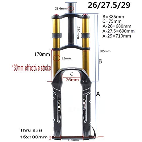 JINMEI Horquilla De Suspensión De Bicicleta Dh 26/27.5/29"Aire MTB Doble Hombro Rappel Descenso Amortiguador Freno De Disco De Amortiguación Am/FR Recorrido 130 Mm