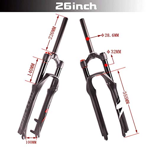 JINMEI Horquilla De Suspensión De Bicicleta MTB 26/27.5/29 Pulgadas XC Tubo Recto con Resorte Neumático 1-1/8"Bloqueo Manual Viaje 140 Mm Eje De Freno De Disco 9 Mm Horquilla Delantera De