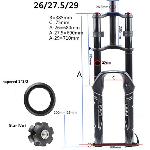 JINMEI MTB Air Dh Horquilla De Suspensión para Bicicleta 26/27.5/29"Bicicleta De Montaña Doble Hombro Descenso Rappel Amortiguador Amortiguador Freno De Disco Am/FR Recorrido 130 Mm