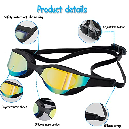 JINPXI Gafas de Natación Antiniebla,Gafas para Nadar Protección UV,Gran Angulo de Visión, Lentes HD Silicona Ajustables para Mujer, Hombre, Adultos y niños 13+