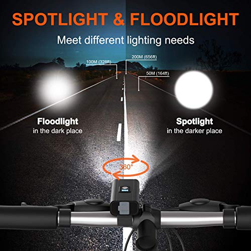 JINPXI Luz de Bicicleta LED, Luz de Bicicleta Recargable USB 6 Modos 2400 mAh Kit de Luces Delanteras y Luces Traseras LED Impermeables para Bicicleta Faros Delanteros y Traseros para Ciclismo