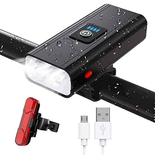 JINPXI Luz de Bicicleta LED, Luz de Bicicleta Recargable USB 6 Modos 2400 mAh Kit de Luces Delanteras y Luces Traseras LED Impermeables para Bicicleta Faros Delanteros y Traseros para Ciclismo