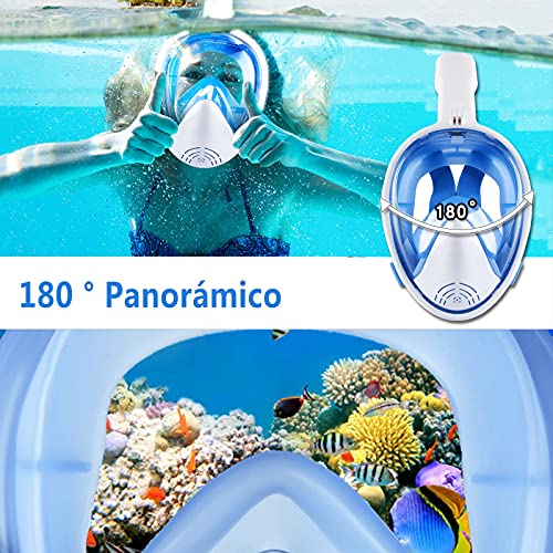 JINPXI Máscara de Buceo,Máscara de Snorkel con 180° Vista Panorámica,Gafas Buceo de Cara Completa Anti-Niebla y Anti-Fugas,Máscara Facial de Esnórquel Soporte Camara Deportiva para Adultos y Niños