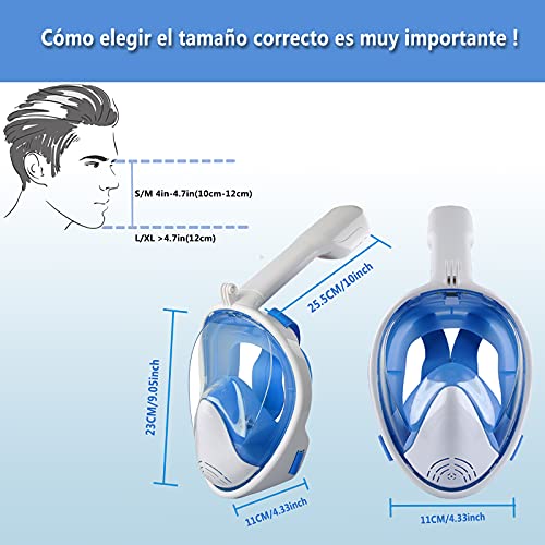 JINPXI Máscara de Buceo,Máscara de Snorkel con 180° Vista Panorámica,Gafas Buceo de Cara Completa Anti-Niebla y Anti-Fugas,Máscara Facial de Esnórquel Soporte Camara Deportiva para Adultos y Niños