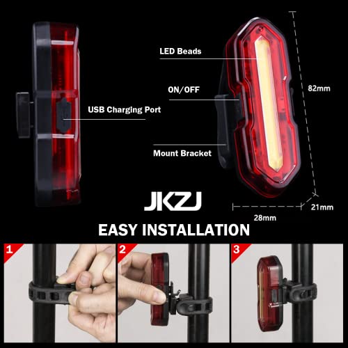 JKZJ 100 Lumen Luces Bicicleta Trasera 2 Paquete, Luces Bici Rojo/Blanco con 5 Modos y 4 Horas de Autonomía