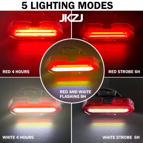 JKZJ 100 Lumen Luces Bicicleta Trasera 2 Paquete, Luces Bici Rojo/Blanco con 5 Modos y 4 Horas de Autonomía