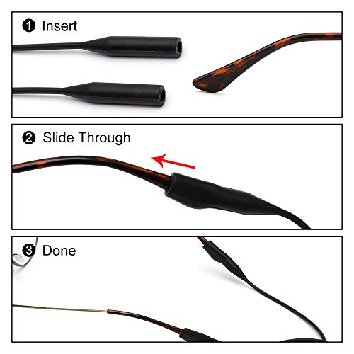 JM Colgante para Gafas. Cordón de Silicona Impermeable. Apto para Hombre, Mujer o Niños [Pack de 2 - Color Negro]