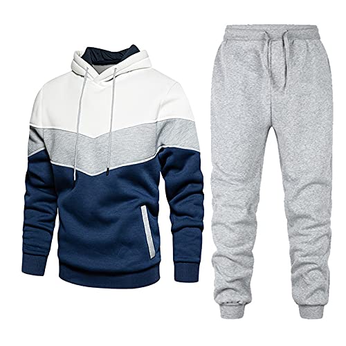 Jogging para Hombre Sudadera De Manga Larga Casual 2 Piezas Conjunto De Pantalones De Jersey De Hip Hop Sudadera con Capucha Pullover De Lana Patchwork Ropa Deportiva De Invierno con Bolsillo 3XL