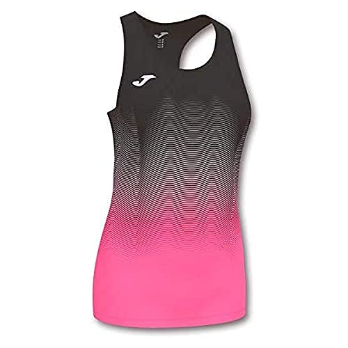 Joma Elite Camiseta Tirantes Running, Mujer, Negro-Rosa, M