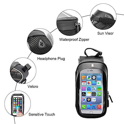 Jooheli Bolsas de Bicicleta, Bolsa Impermeable para Bicicleta con pantalla táctil de TPU, Bolsa Táctil de Tubo Superior Delantero con Orificio para Auriculares para Teléfono Inteligente 6,7