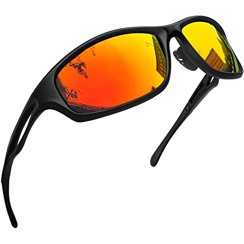 Joopin Gafas de Sol Deportivas Polarizadas con Protección UV 400 Gafas de Ciclismo, Bicicleta Montaña Moto, Golf y Deportes al Aire Libre para Hombres y Mujeres Lente de espejo rojo