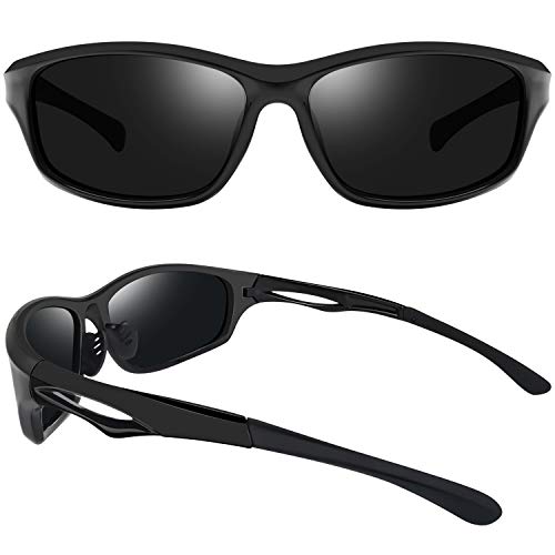 Joopin Gafas de Sol Deportivas Polarizadas para Hombre Mujer con Protección UV 400 Gafas de Ciclismo, Conducción Nocturna, Golf y Deportes al Aire Libre Negro Mate