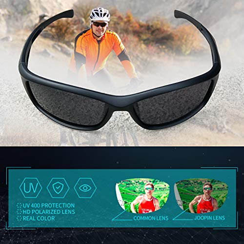 Joopin Gafas de Sol Deportivas Polarizadas para Hombre Mujer con Protección UV 400 Gafas de Ciclismo, Conducción Nocturna, Golf y Deportes al Aire Libre Negro Mate