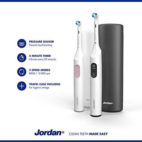 Jordan ® | Cepillo de dientes eléctrico | Cepillo de dientes eléctrico recargable, carga rápida, batería de larga duración, sensor de presión, 2 modos de velocidad | Incluye estuche de viaje | Negro