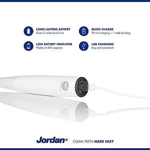 Jordan ® | Cepillo de dientes eléctrico | Cepillo de dientes eléctrico recargable, carga rápida, batería de larga duración, sensor de presión, 2 modos de velocidad | Incluye estuche de viaje | Negro